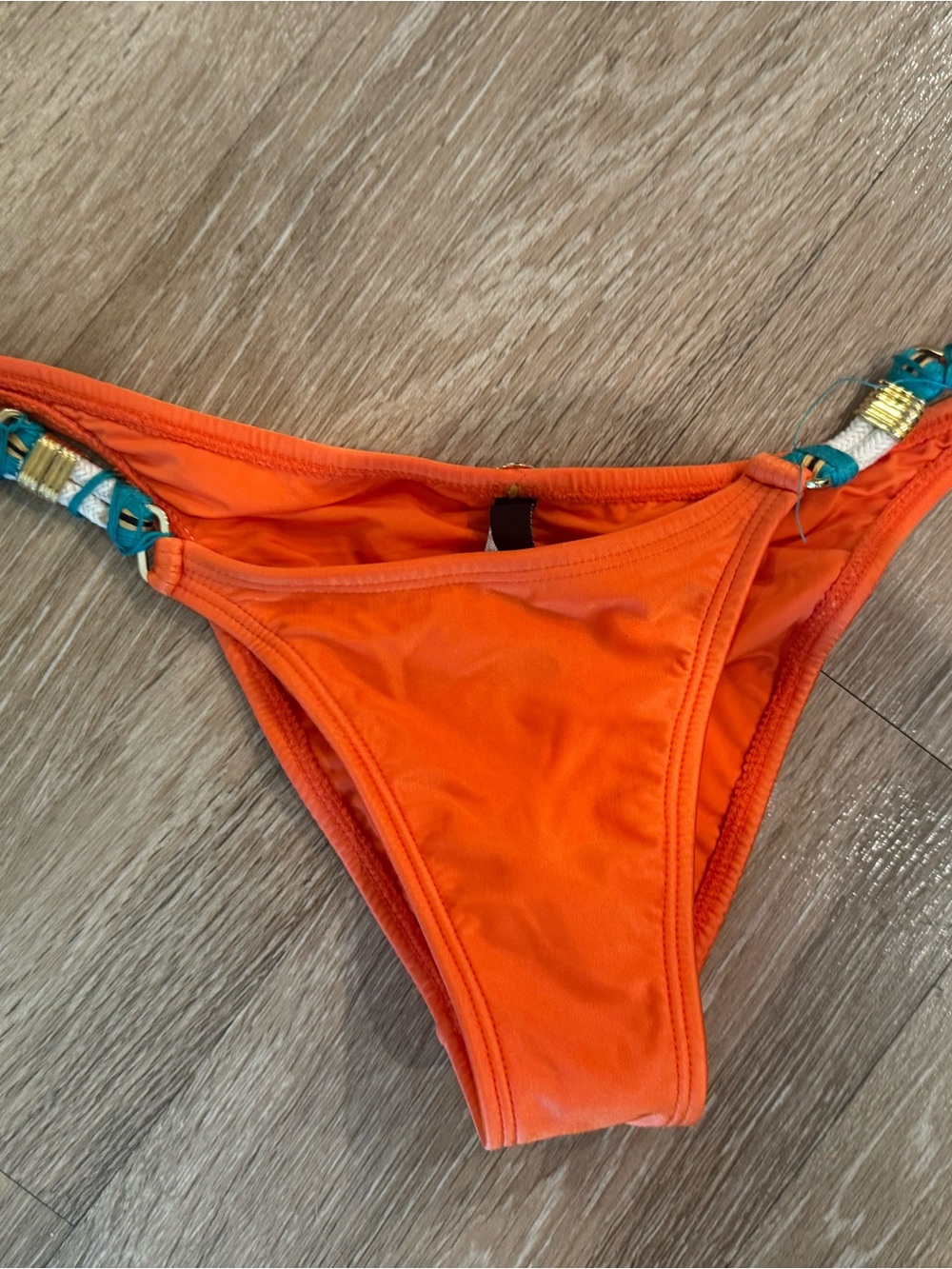 Vix Bright Orange Bikini Bottom with Beaded Side Accents